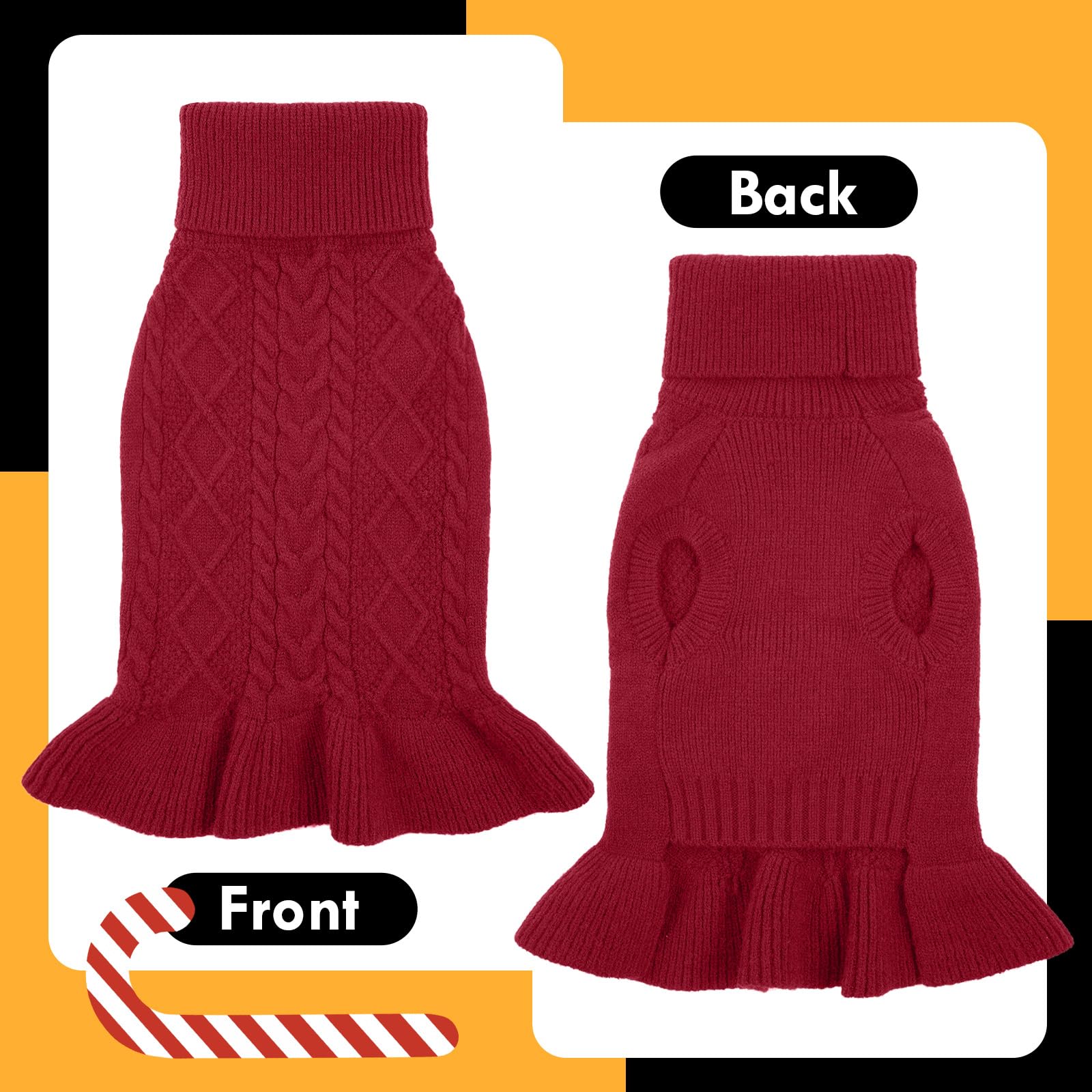 Lelepet Chandail de Noël à col roulé pour chien, en tricot torsadé – Robe chaude pour chiens de petite, moyenne et grande taille – Vêtement d'automne – Chihuahua, taille XS – Rouge