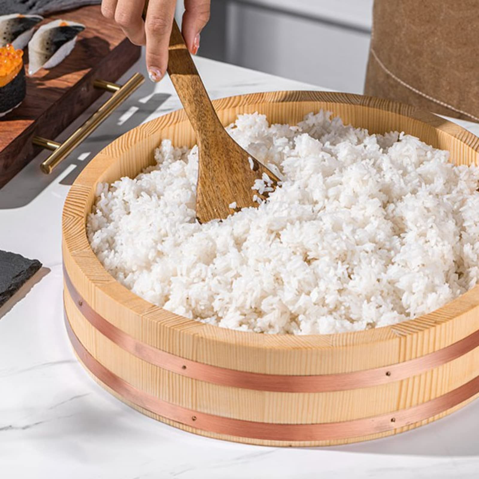 Amazon｜厚口飯台 寿司桶・飯切 寿司飯台 天然木 30cm 木目が緻密で