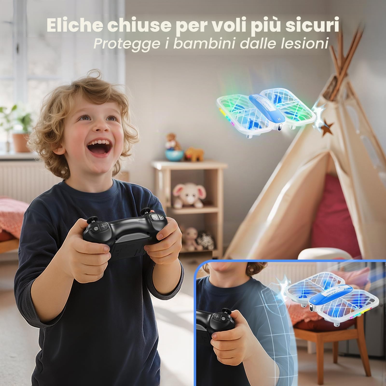 Mini drone per bambini, HOFMOC Mini drone con 5 luci LED, 3D Flip, avvio/atterraggio con un tasto, modalità headless, 3 modalità di velocità, 22 minuti di tempo di volo, drone giocattolo regali per
