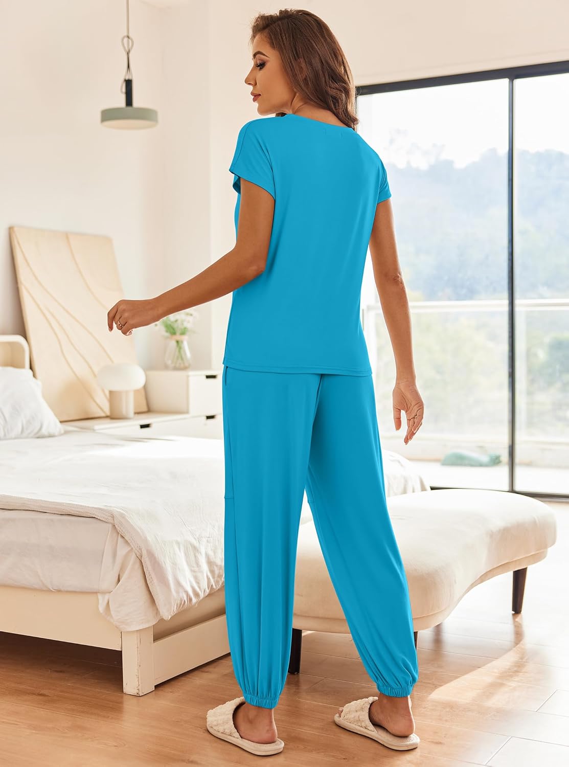 Ekouaer Pajamas for Women 2 Piece Lounge Sets Cap Sleeve Loungewear Top with Joggers Pants S-XXL - Image 3