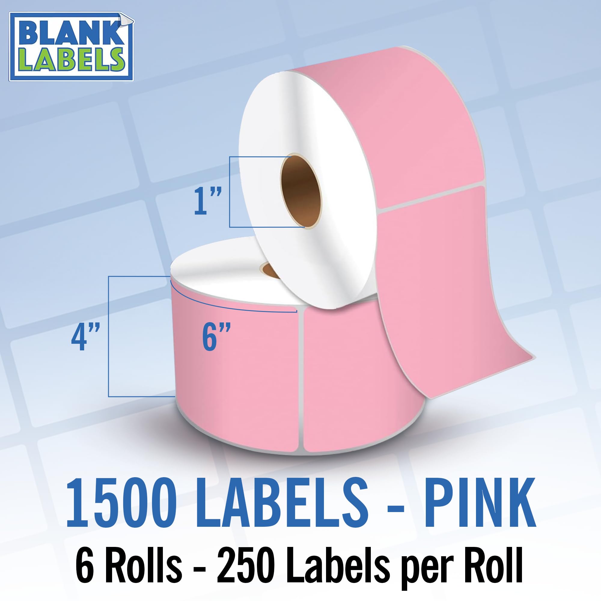 Blank Labels 4" X 6" Direct Thermal Shipping Labels Pink Pastel Color 6 Rolls of 250, Compatible with Zebra Printers 2844 ZP-450 ZP-500 ZP-505 Shipping Labels 1500 Total (Pink)
