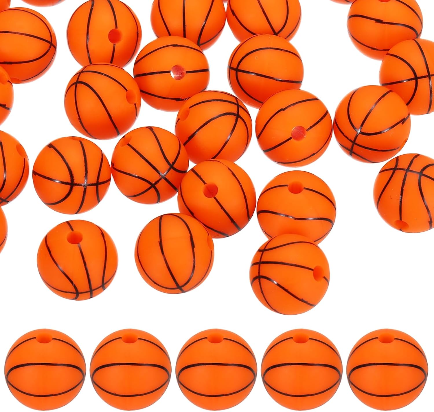 35-Pack Sports Ball Beads 12mm Orange Red Round Loose Rubber Basketball Beads Silicone Craft Smooth Sports Ball Small Hole with 2mm for DIY Crafts/Bracelet/Necklace