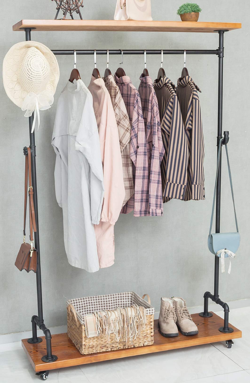 Buy Industrial Pipe Clothing Rack on Wheels, Rolling Iron Garment Racks