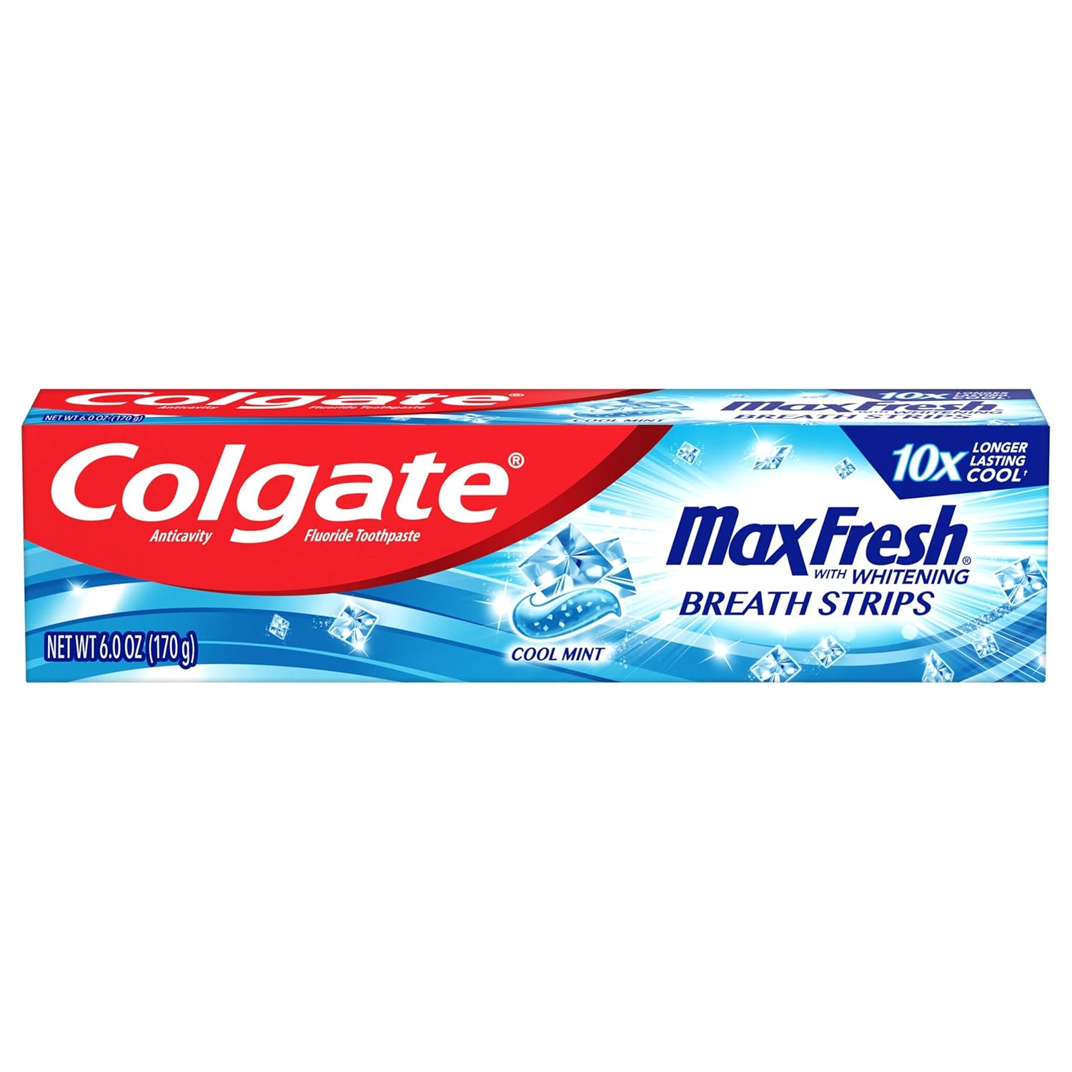 Colgate Max Fresh Toothpaste with Mini Breath Strips, Clean Mint, 6 Ounces (Pack of 6)
