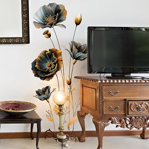 Miniatura 5 de Calcomanías de pared negras y doradas, calcomanías de pared 3D clásicas de flor de ciruelo, murales de pared 3D para niñas, dormitorio, guardería,