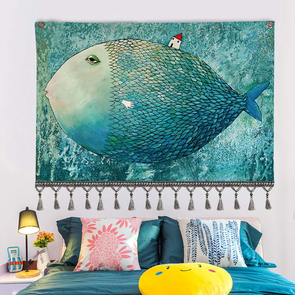 NgFTG Odorless Tassel Wall Tapestry, Bohemian Wall Hanging Tapestry, Beach Towel Table Cloth Yoga mat Picnic mat Eco-Friendly Dorm Gift-Fish 130x105cm(51x41inch)
