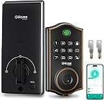 GHome Smart Fingerprint Door Lock for Front Door, 1.0s Unlock AI Self-Learning Keyless Entry Deadbolt with App Control, Keypad, Auto Lock, Digital Code Smart Lock for Home, Airbnb, Apartment, Garage