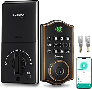 GHome Smart Fingerprint Door Lock for Front Door, 1.0s Unlock AI Self-Learning Keyless Entry Deadbolt with App Control, Keypad, Auto Lock, Digital Code Smart Lock for Home, Airbnb, Apartment, Garage