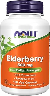 NOW Supplements, Elderberry (Sambucus nigra)500 mg, 10:1 Concentrate, 120 Veg Capsules