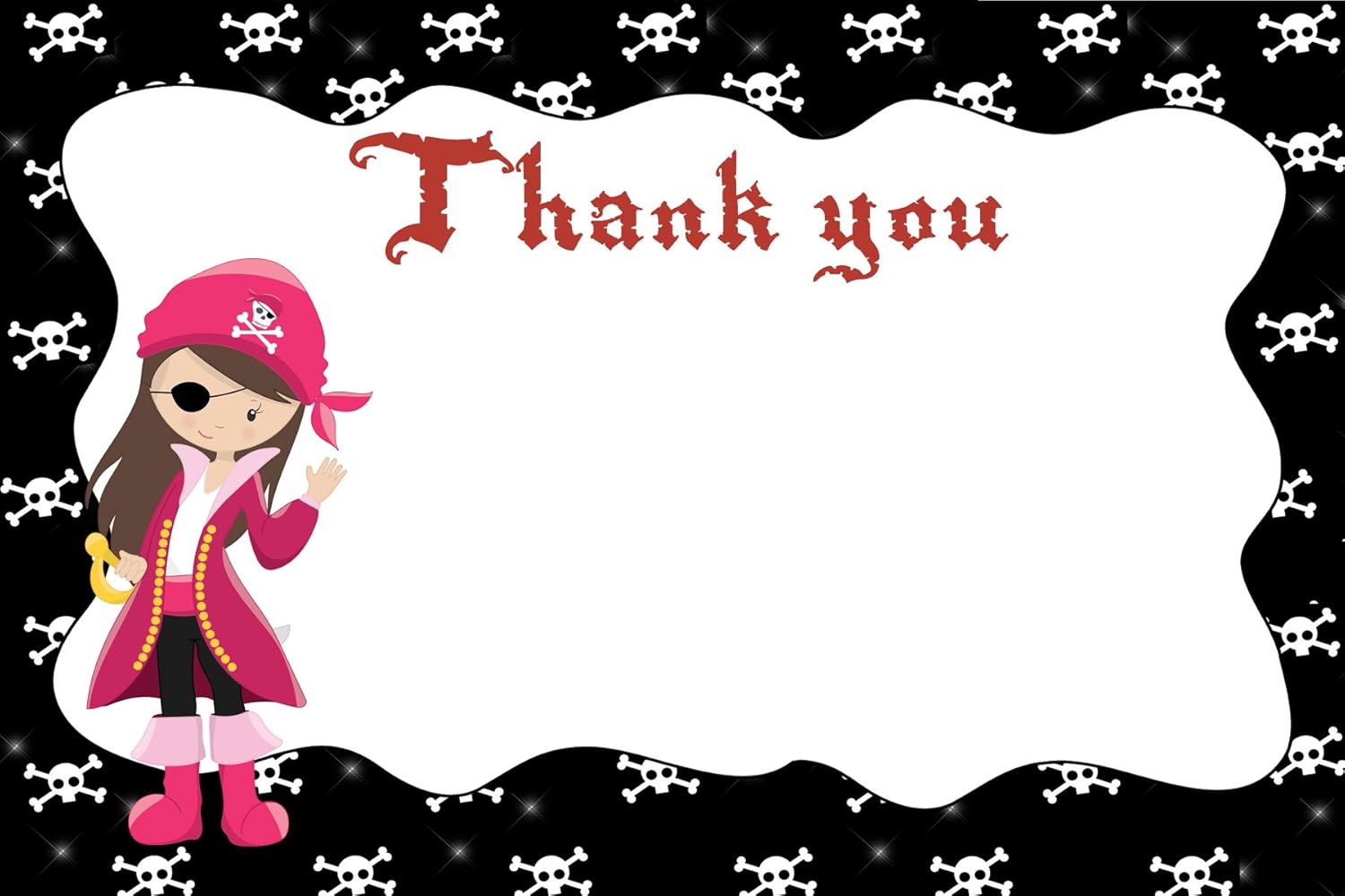 30 Blank Thank You Cards Notes Girl Pirate Baby Shower Birtdhay + 30 White Envelopes