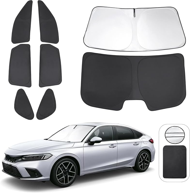 Protetor solar automotivo para Honda Civic 11ª geração 2022–2026, exceto Hatchback, janelas laterais, traseiras e para-brisa, TINGLU, 8 peças