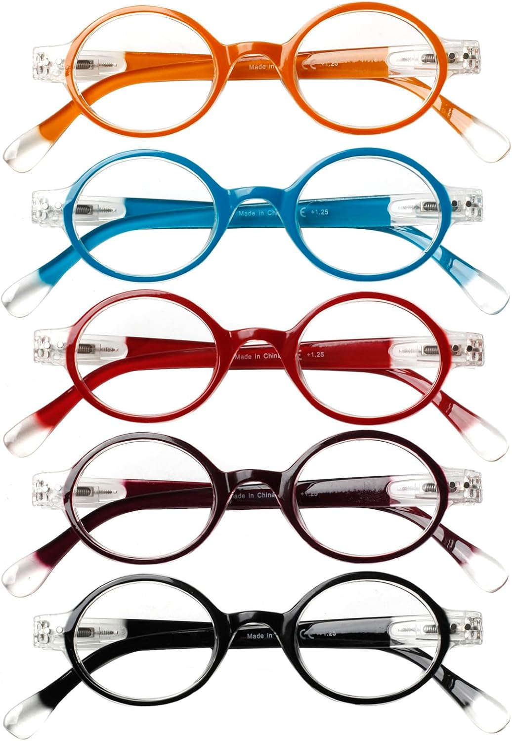 JOSCHOO 5 Pack Retro Round Reading Glasses Mini Small Comfortable Readers for Women Men (5 Mix, 2.0)