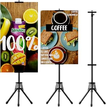 Poster Stands for Display, Double Sided Display Poster Stand | 1 Pack Outdoor Sign Holder with Metal Frame, Adjustable Tripod Stand Height up to 80" for for Malls, Weddings, Business