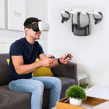 HomeMount VR Wall Mount Storage Stand Hook-for Meta/Oculus Quest 2/Quest/Rift/Rift S/Valve Index/HTC Vive/HP Reverb G2/ PlayStation VR Headsets, Gaming Controller Hanger Space Saving(White)