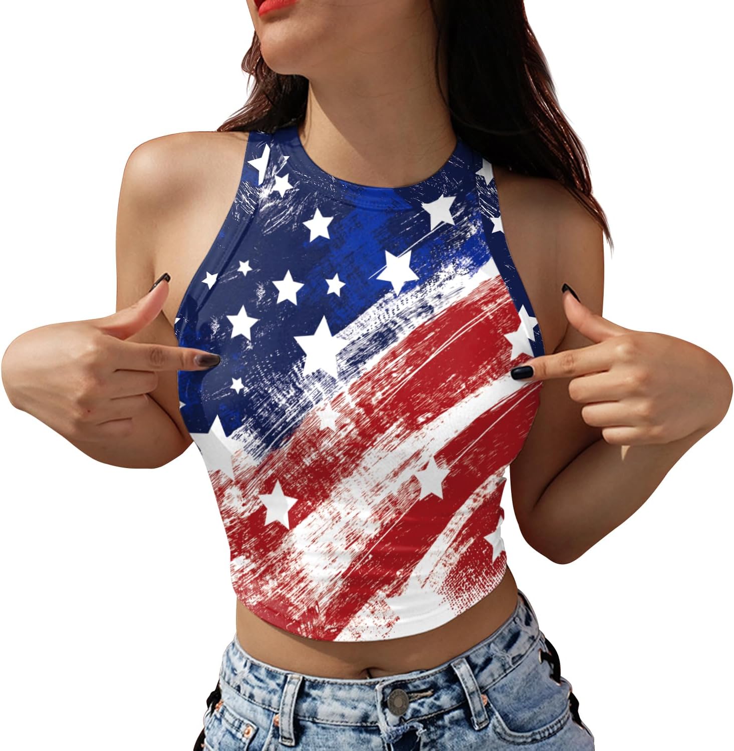 GRAJTCIN Sleeveless American USA Flag Crop Tops for Women Sexy 4th of July Patriotic Shirts for Women Small American Flag