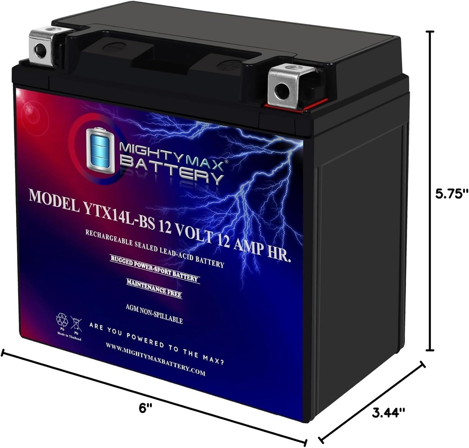 Mighty Max Battery YTX14L-BS Battery for Harley XL883L Sportster 883 Low 2005-2010
