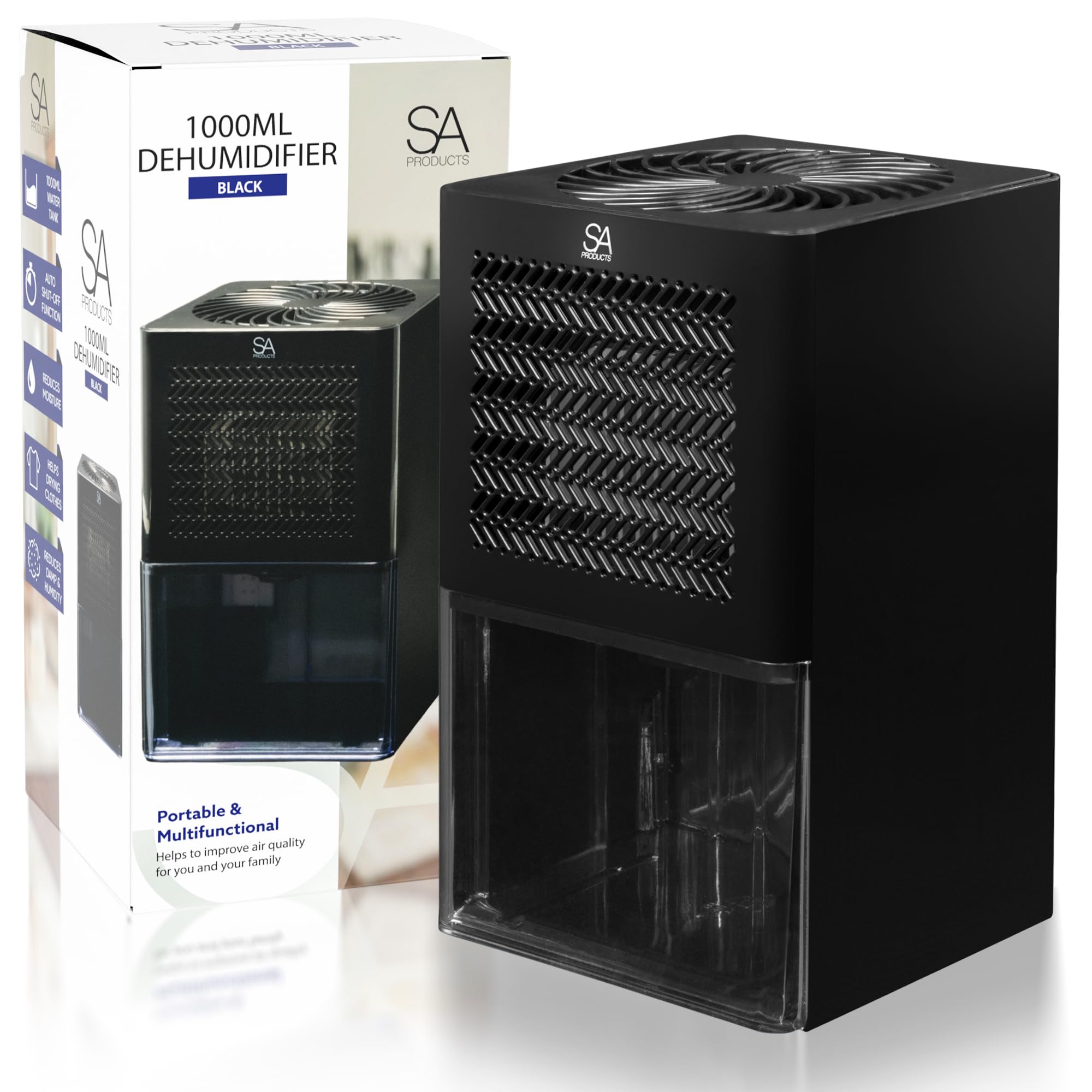 SA Products 1000ml Dehumidifier | Portable Moisture Absorber for Home, Bedroom & Bathroom (Black)