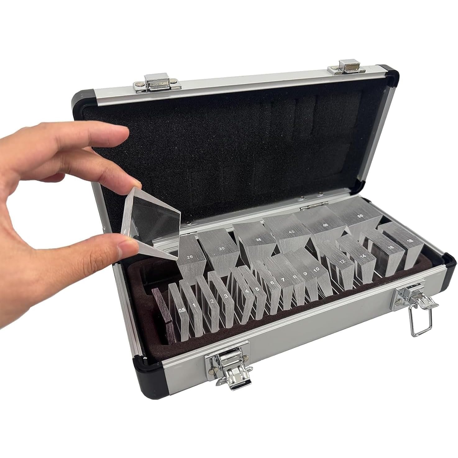 Kit di 22 Prismi Oftalmici Ottici, Set di Prismi Oculari Oftalmici, Finitura Superficiale: 60-40, Errore Prismatico: +0,05 Mm, per Cliniche, Ospedali E Centri di Optometria