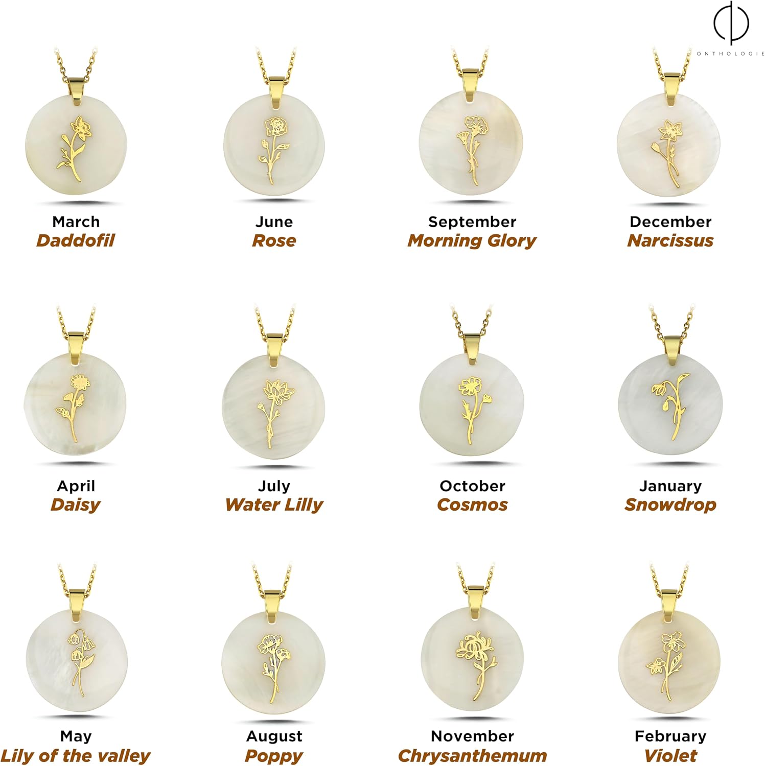 Birth Month Flower Necklace on Natural Mother of Pearl, 925K Sterling Silver Pendant Birth Flower Necklace, Personalized Birth Month Jewelry, Meaningful Gift for Women