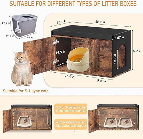 Miniatura 5 de Dosker Caja de arena para gatos, muebles ocultos, banco de almacenamiento, baño de gatito, taburete de asiento, caja decorativa grande para gatos de