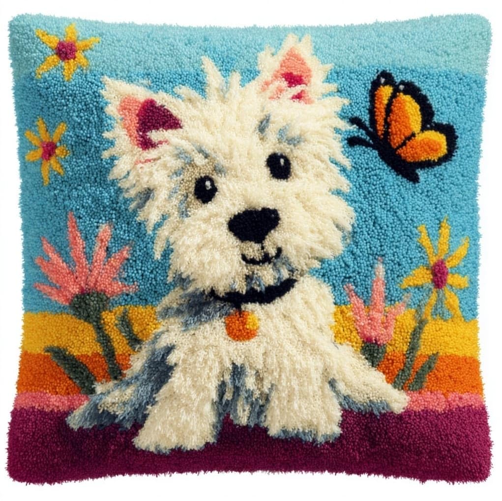 AxiangziK Latch Hook Pillow Kit for Adults,Dog and Butterfly
