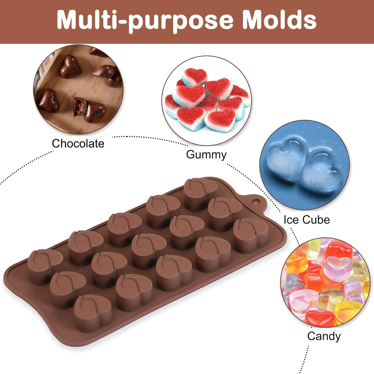 Mini Heart Silicone Molds, 15 Cavities Heart Chocolate Molds with a Six Design in the Center for Making Candy/Fondant/Gummy, 2 PCS Food Grade Chocolate Mold for Fruit Snack/Snack Biscuits - Image 3