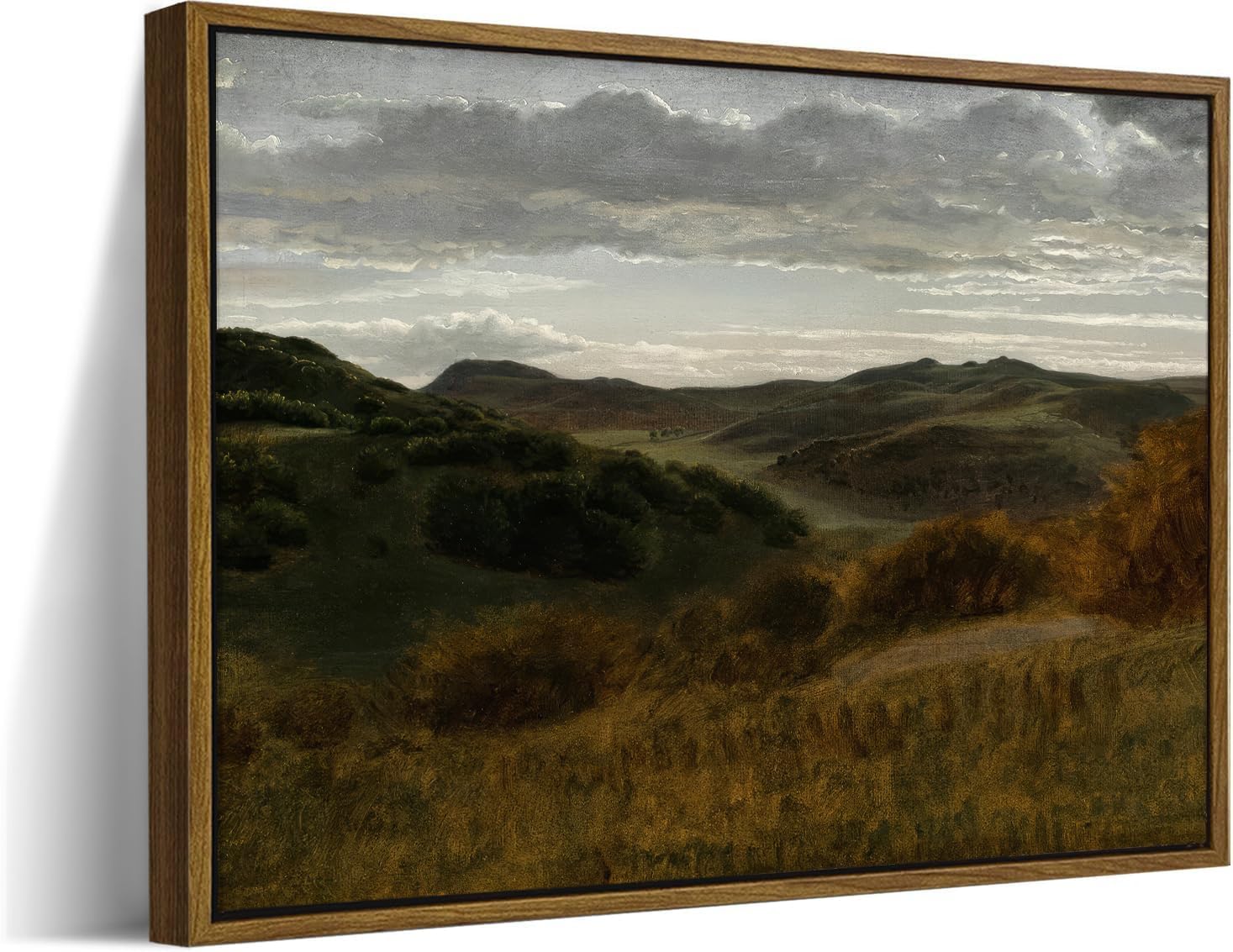 Framed Vintage Landscape Wall Art 16x12 Inch, Vintage Moody Countryside Farmhouse Landscape Painting Print, Retro Canvas Artwork with Floating Frame for Living Room Bedroom Office