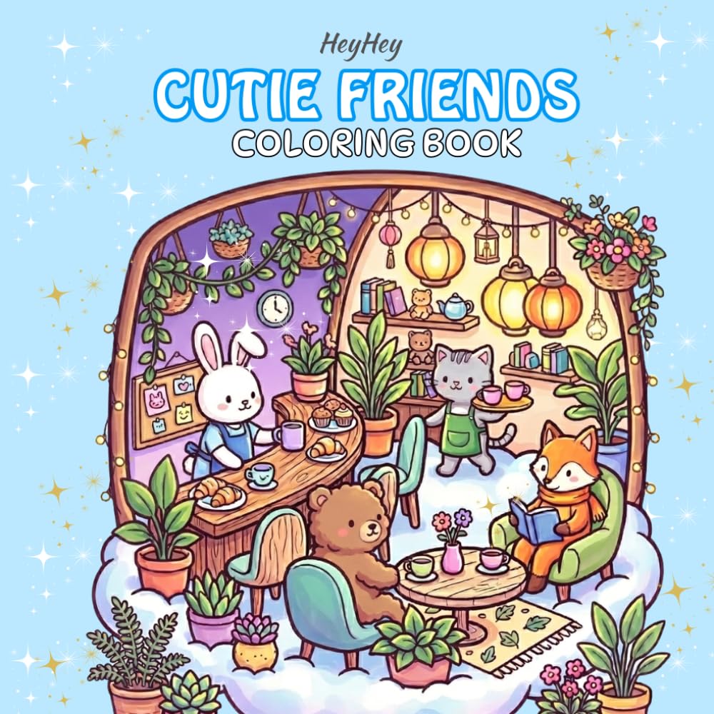 Cutie Friends Coloring Book: featuring Adorable puffy, magical animals. From cloud bunnies baking in sky kitchens to fluffy foxes running tiny cafés and gentle deer exploring glowing gardens