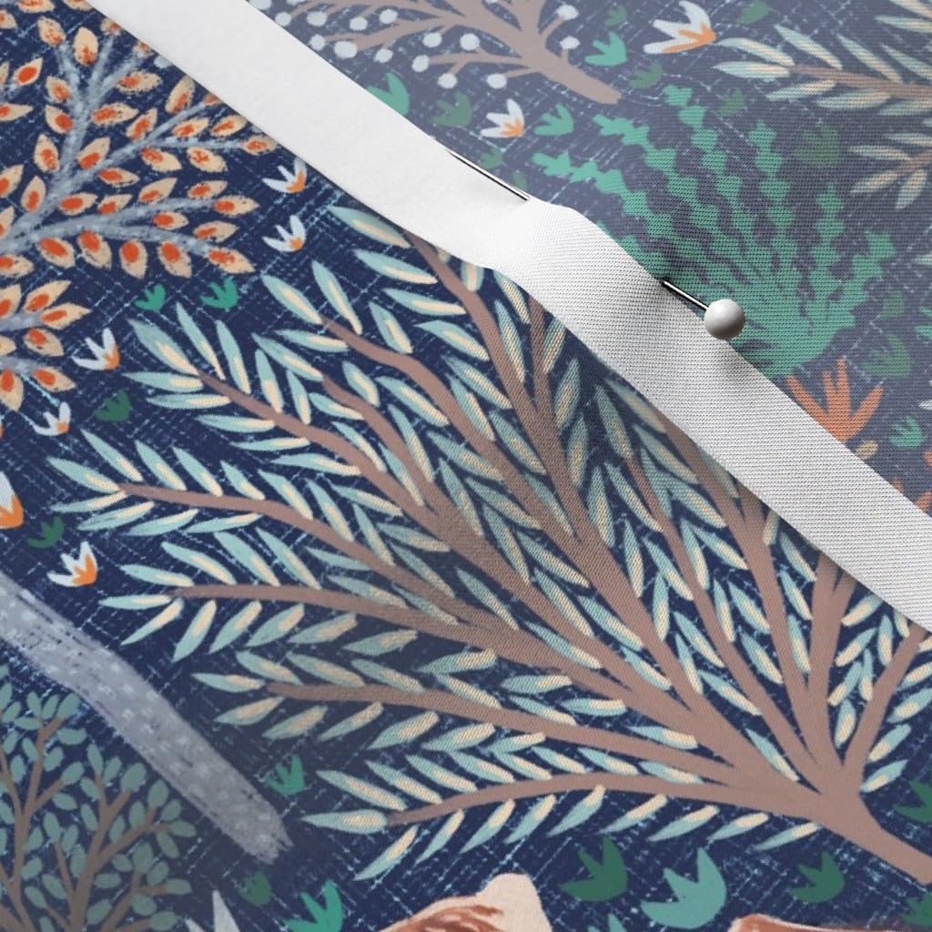 Spoonflower Fabric - Woodland Animals Forest Creatures Nighttime Rustic Trees Printed on Satin Fabric by The Yard - Sewing Lining Apparel Fashion Blankets Decor