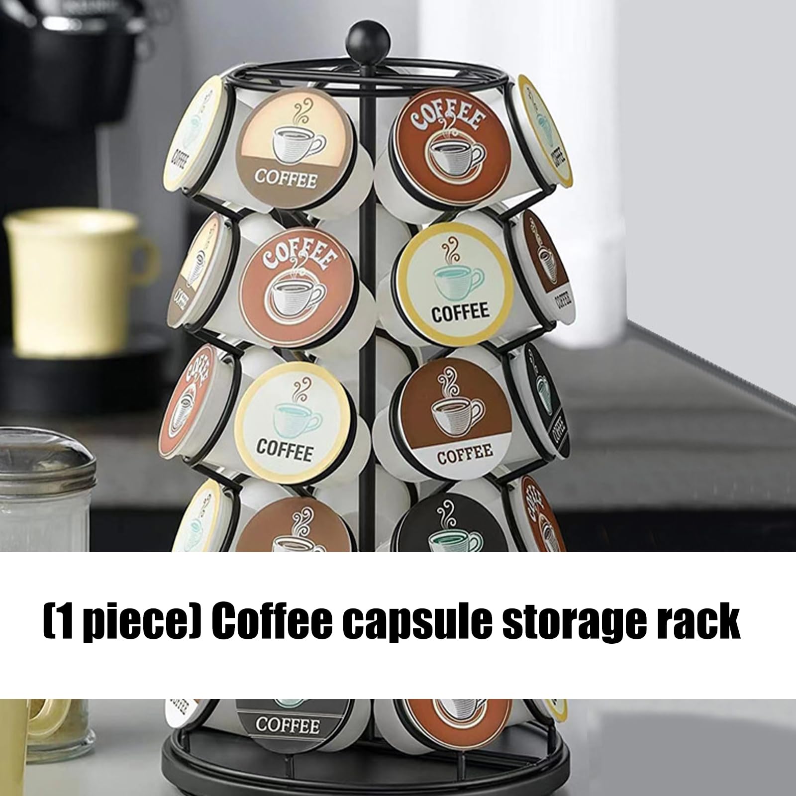 360 Grad drehbarer Kaffeepadhalter organisiert Küchenzubehör, große Kapazität, platzsparender Aufbewahrungsständer, Kaffeepadspenderständer aus Eisen