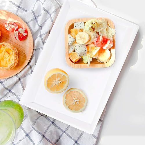 Miniatura 4 de Rubtlamp 12 bandejas de plástico blanco para suministros de fiesta, platos rectangulares de 15 x 10 pulgadas, bandejas desechables perfectas para