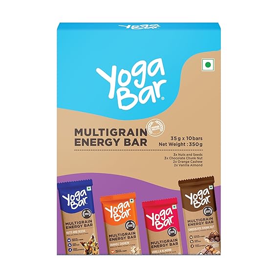 Yogabar Multigrain Energy Bar Variety Pack, 10 Bar, Healthy Diet with Fruits, Nuts, Oats and Millets, Gluten Free, Crunchy Granola Bars, Packed with Chia and Sunflower Seeds (10 Bar)