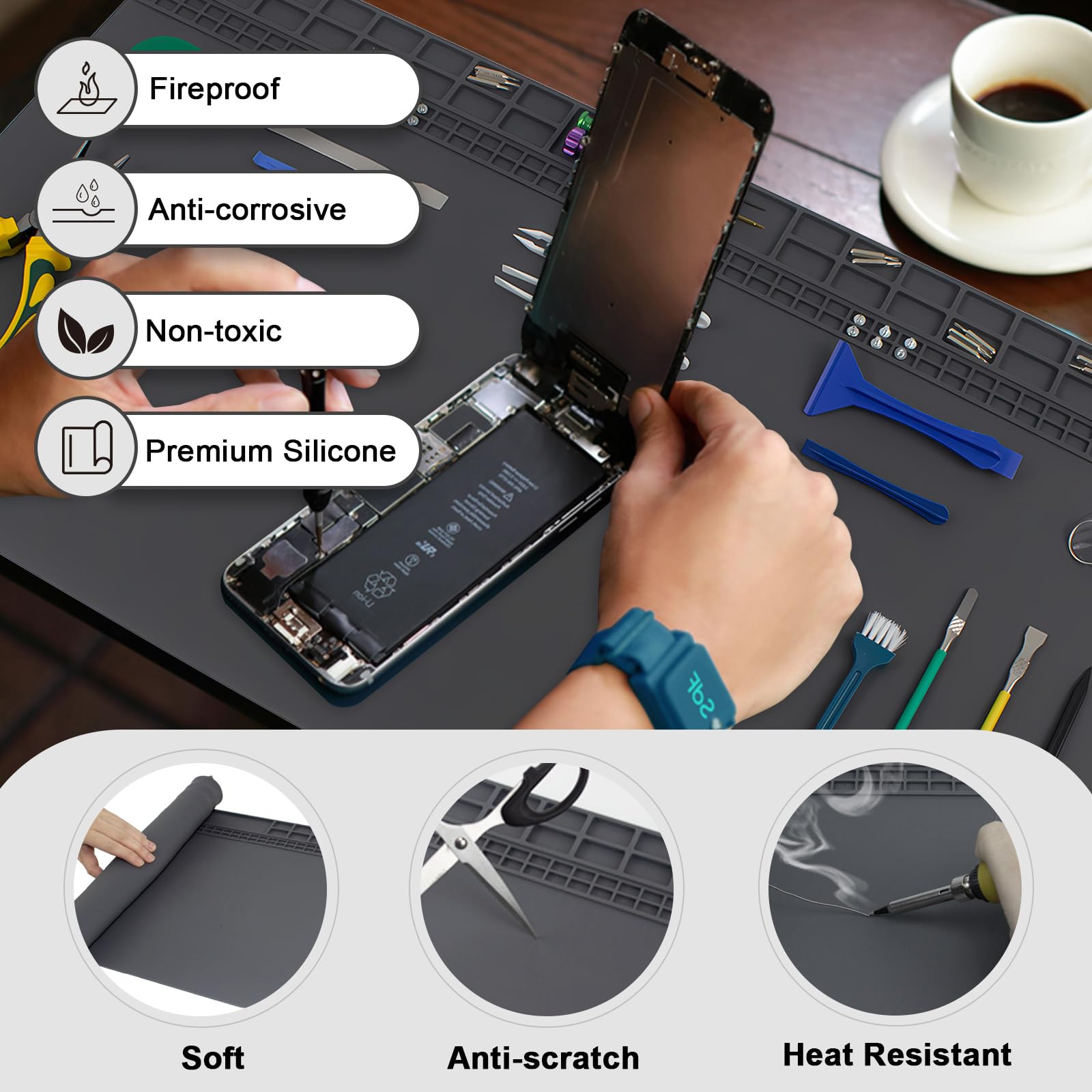 Extra Large Soldering Mat, 27.6''x 15.7'' Large Silicone Repair Mat - Image 3