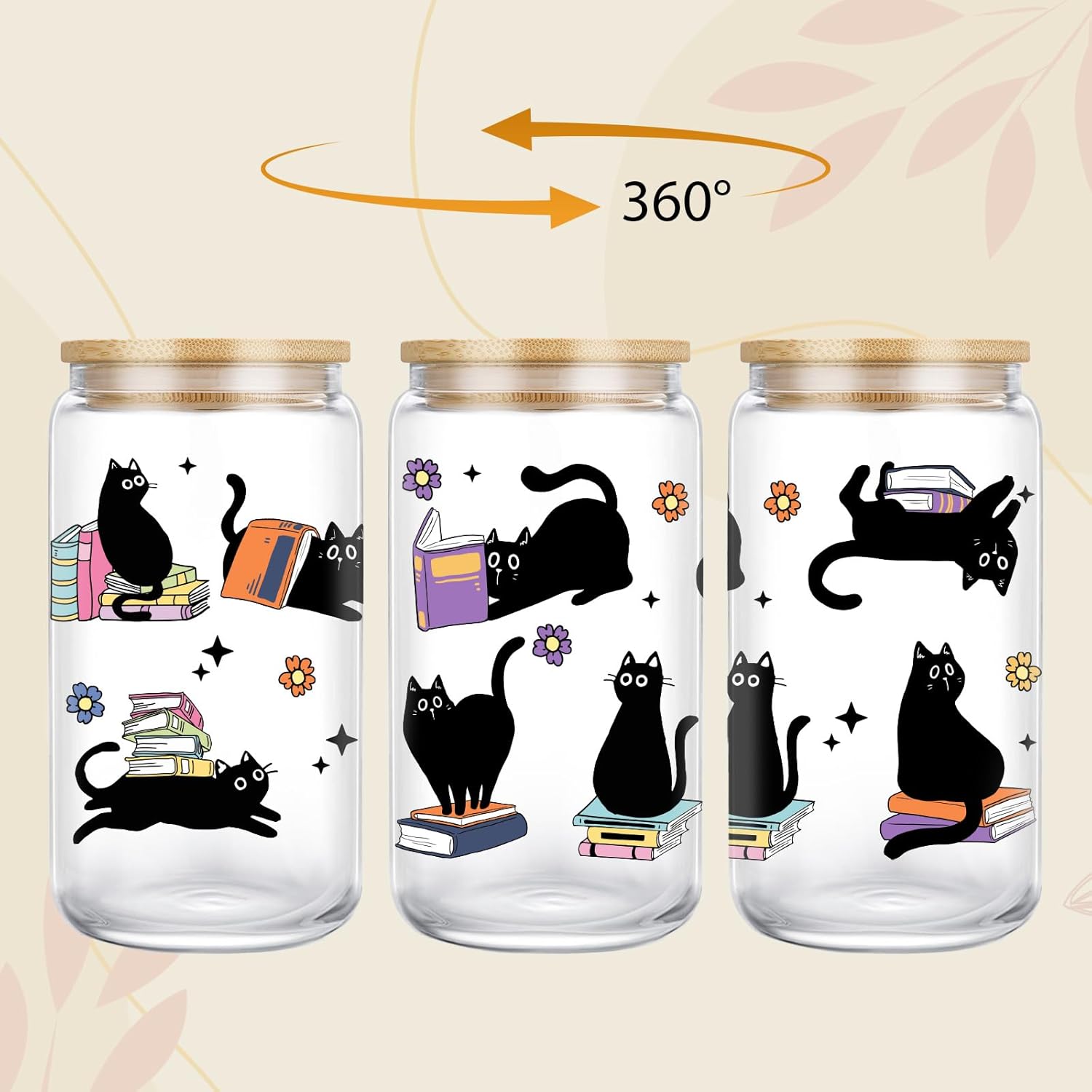 GSPY Black Cat Glass Cup, Funny Gifts for Cat Lovers & Book Lovers, Cute 16 oz Cat Themed Iced Coffee Cups - Bookish, Reader Tumbler Mug - Valentines Day, Bday, Book, Reading Gifts for Women, Men, Her - Image 2