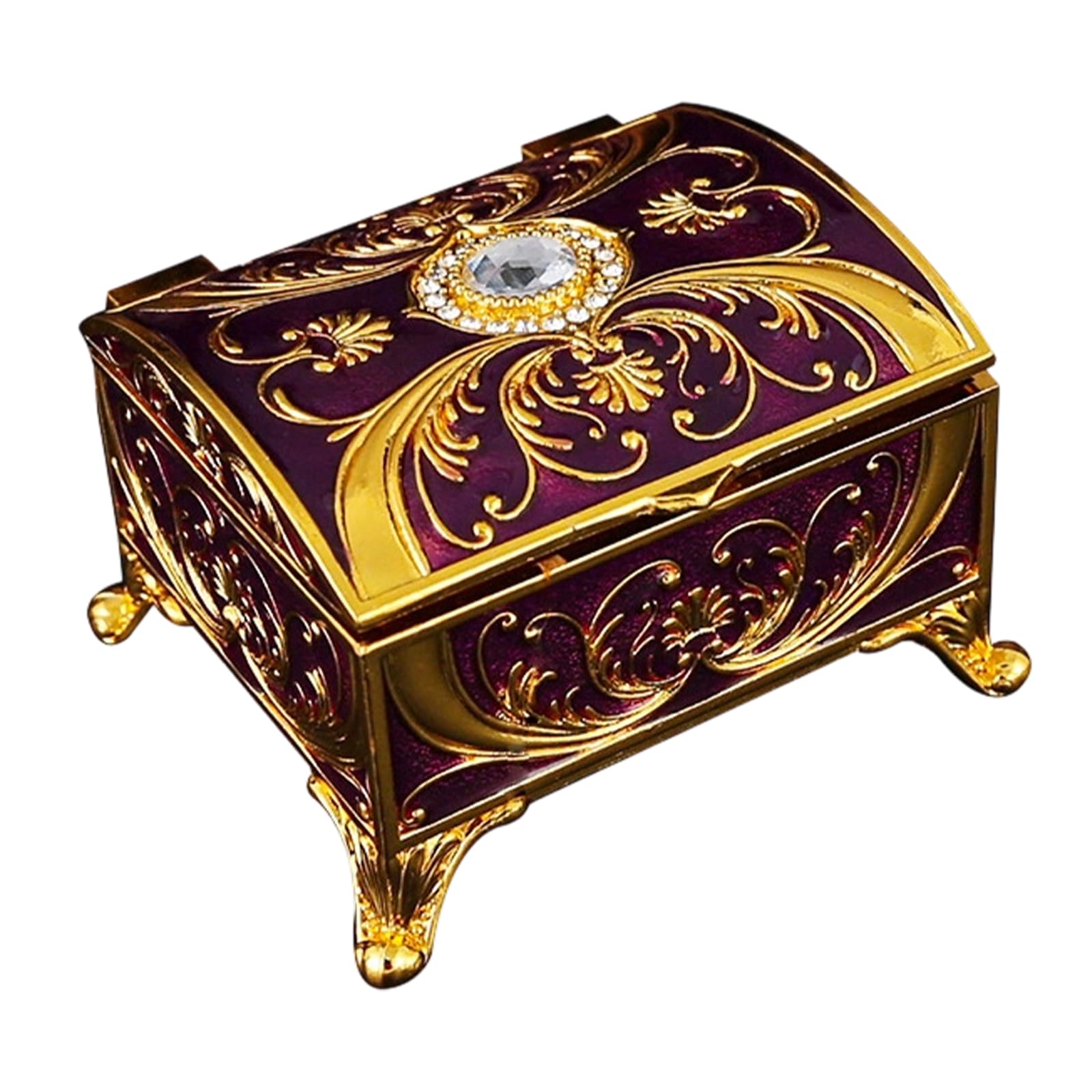 CAZSTYK Metal Jewelry with Enameled Flowers and Embellishments Antique Jewelry Box with Diamonds
