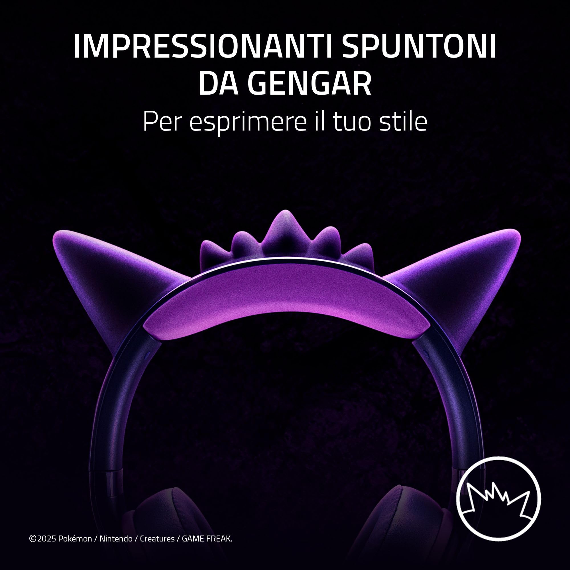 Razer Kraken Kitty V2 - Edizione Pokémon Gengar - Cuffie USB - Spuntoni di Gengar - illuminazione reattiva allo stream - micro cardioide HyperClear - driver TriForce 40mm - audio surround 7.1 | Viola