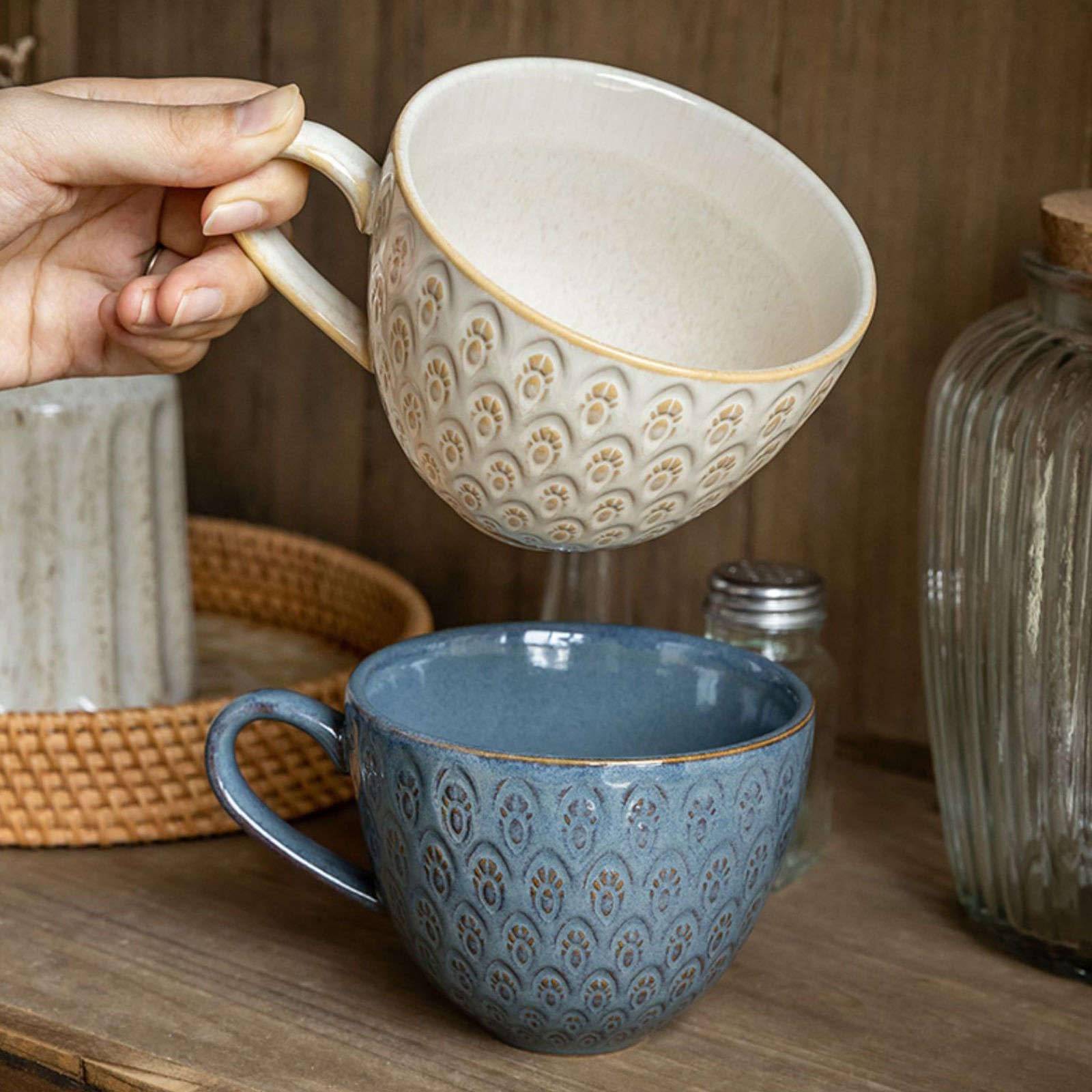 Bol à nouilles en céramique, Bol de nouilles instantanées en céramique, tasse à café Vintage 500ml, soupe avec poignée, petit bol déjeuner for crème glacée(White)