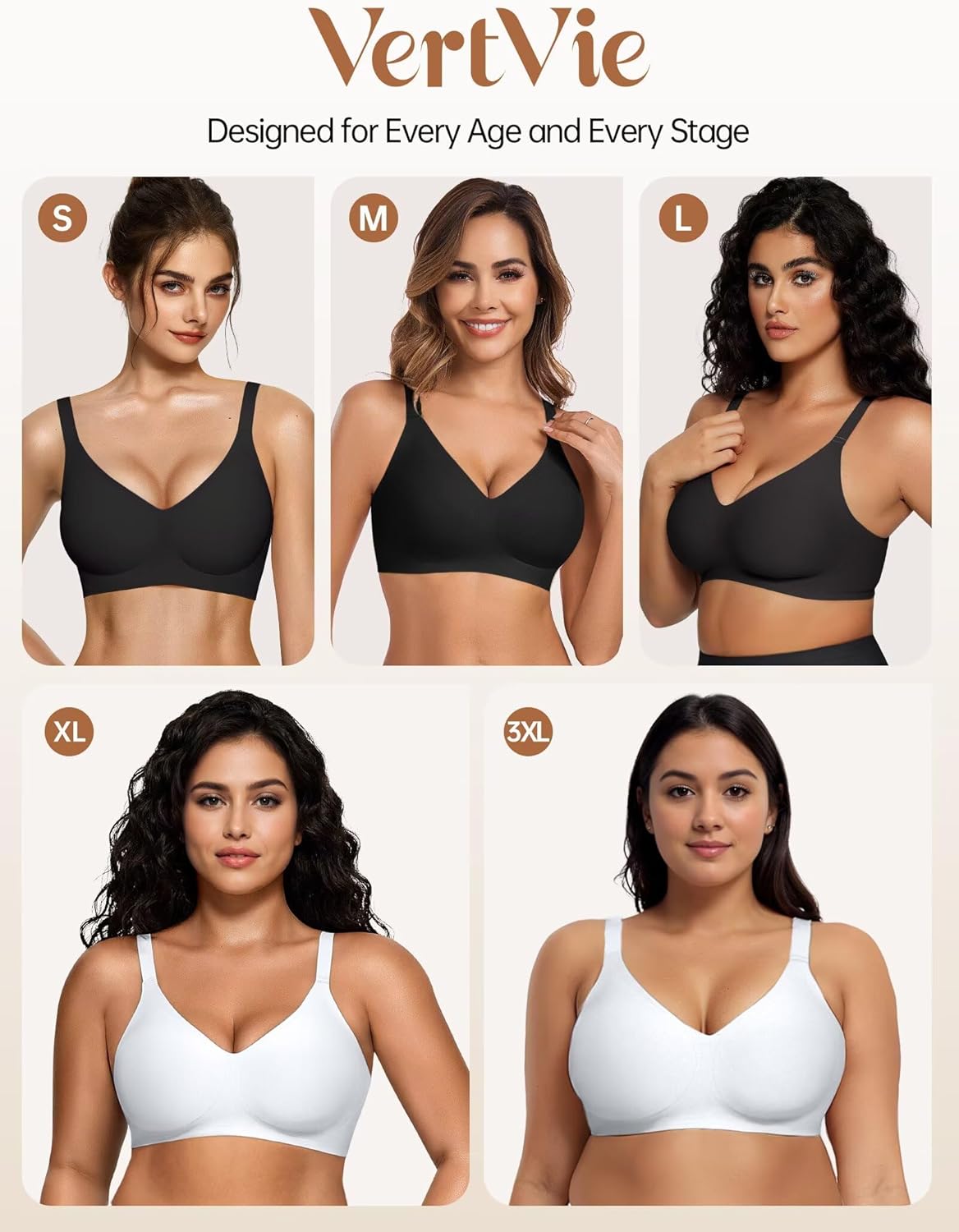 Vertvie Racerback Bras for Women Full Coverage Supportive Wireless Bras Push Up Seamless Bralettes Convertible T-Shirt Bra - Image 5