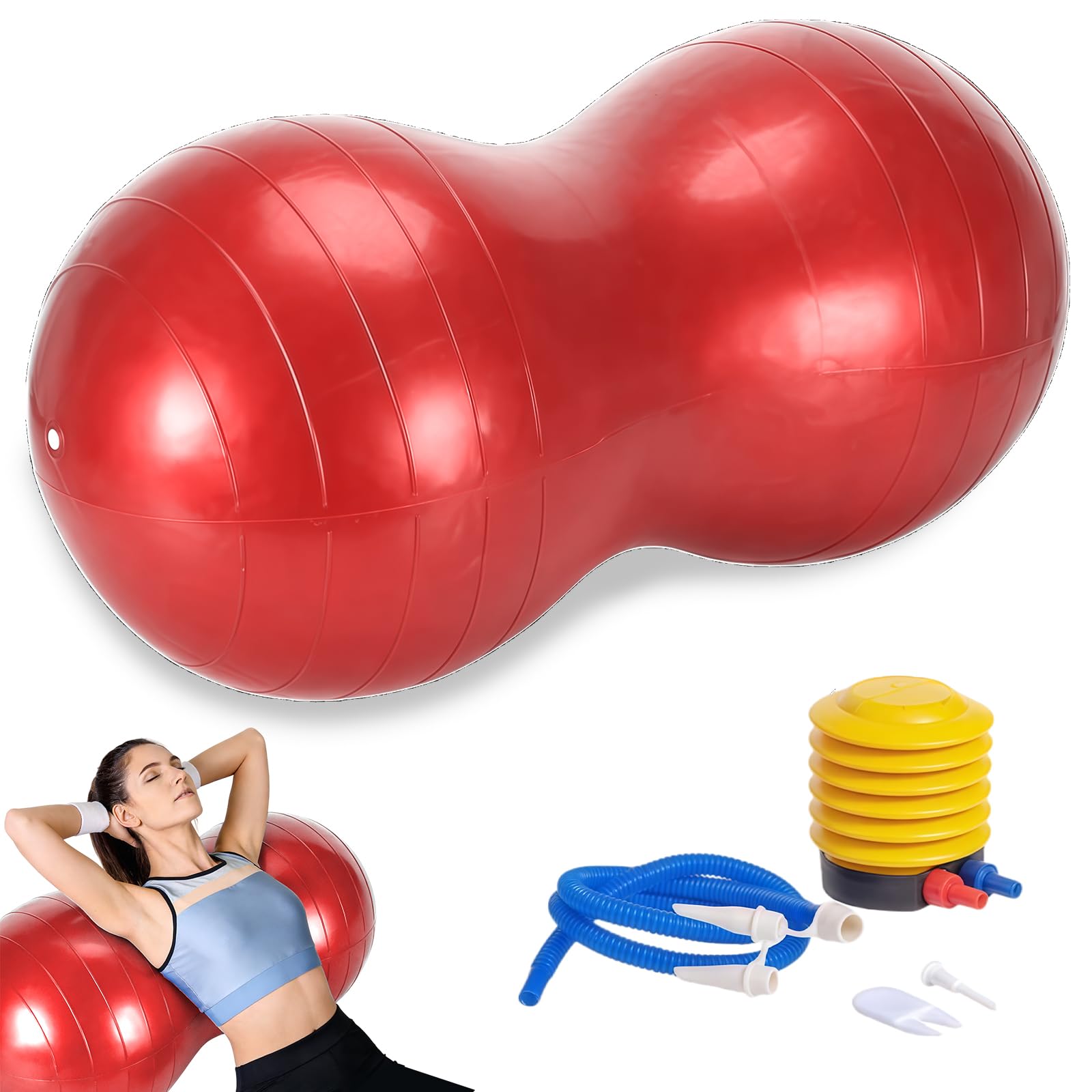 MEETOZ Peanut Ball Therapy with Pump, Exercise Ball with Pump, fitness ball, Pilates balls, Sensory Gym Ball for Yoga, for Pregnancy Birth, Physical Therapy, Child Training, Core Training (Red) — image 1