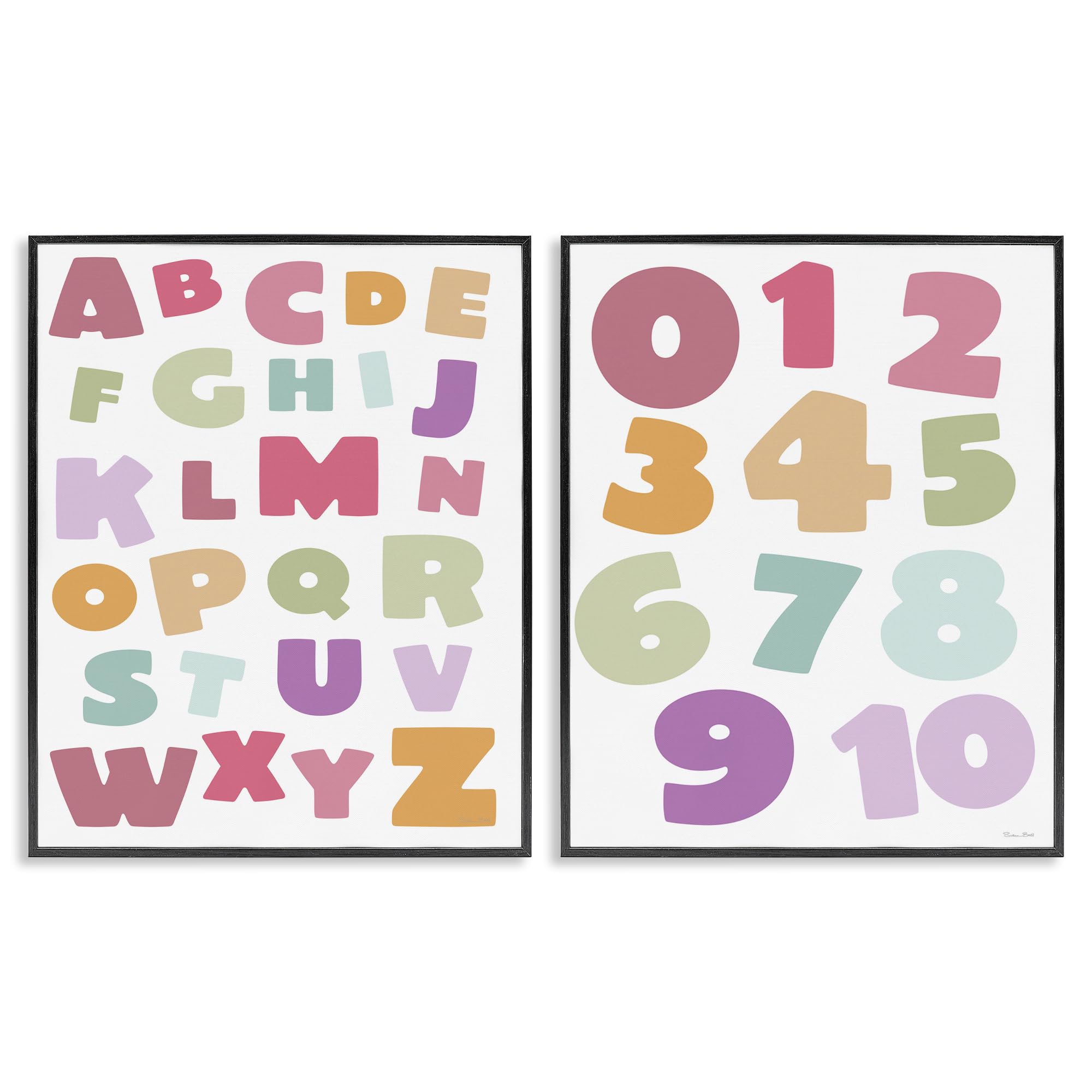 Stupell Industries Midnight Black (Textured) 'Muted Letters & Numbers Educational'| 2Pc Framed Giclee Art Set 2