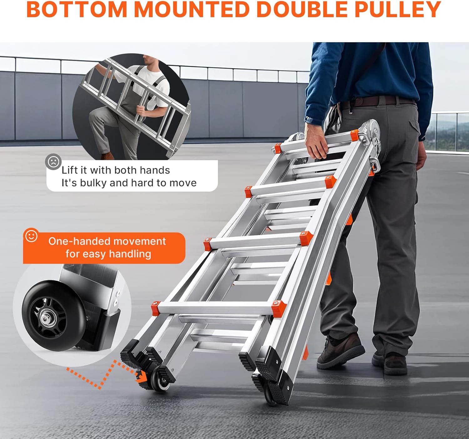 VEVOR 15.5 FT A-Frame Telescoping Ladder - Portable Aluminum Ladder, 330lb Load Capacity for Indoor, Outdoor, Roof & RV Use
