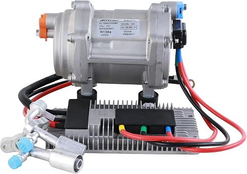 Universal AC Electric Compressor 20cc/r Air Conditioner Compressor for 12V Auto Compressor for R134a, with 90 Degree Fittings