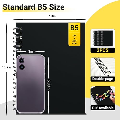 Miniatura 2 de EUSOAR Cuadernos para el trabajo, paquete de 3 cuadernos B5 de 7.3 x 10.2 pulgadas, tapa dura, rayados en espiral, 240 páginas (120 hojas), blocs de