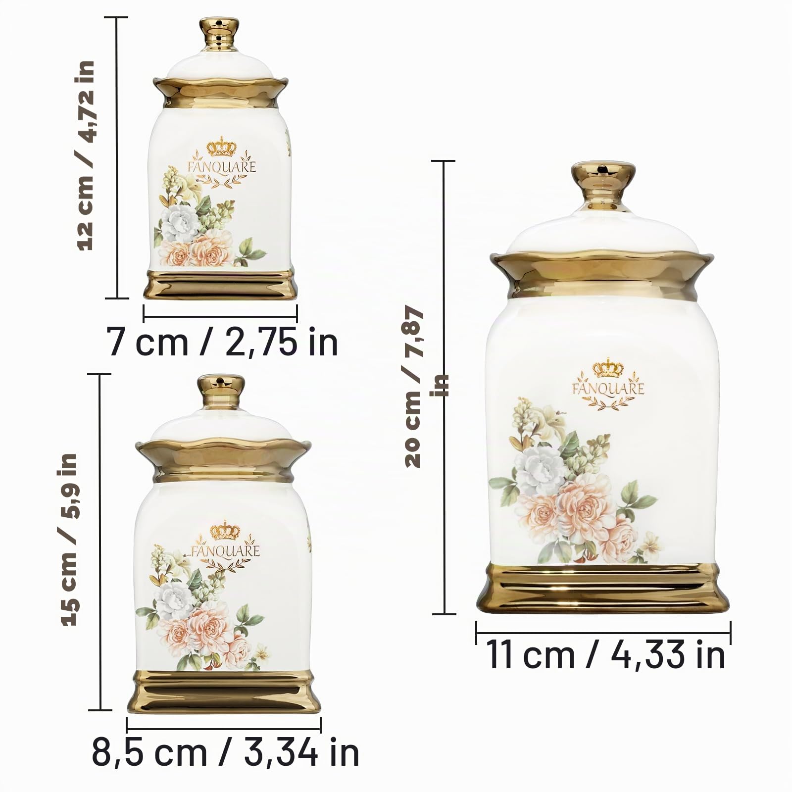 fanquare 3 Bocaux Vintage à Fleurs avec Couvercle, Tasses en Céramique pour le Thé, le Café, le Sucre, Pots Hermétiques pour Conserver les Aliments à la Maison, dans la Cuisine, Comme Cadeaux