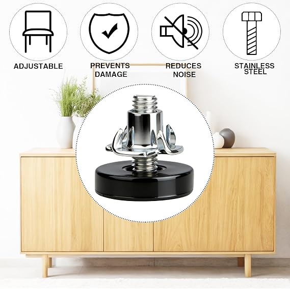 16 Pack Adjustable Furniture Levelers,Heavy Duty Leveling Feet for Table/Desk/Chair/Cabinet/Dresser/Outdoor Furniture/Patio Furnitures, Stabilize Uneven Floors (Black 16Pcs)