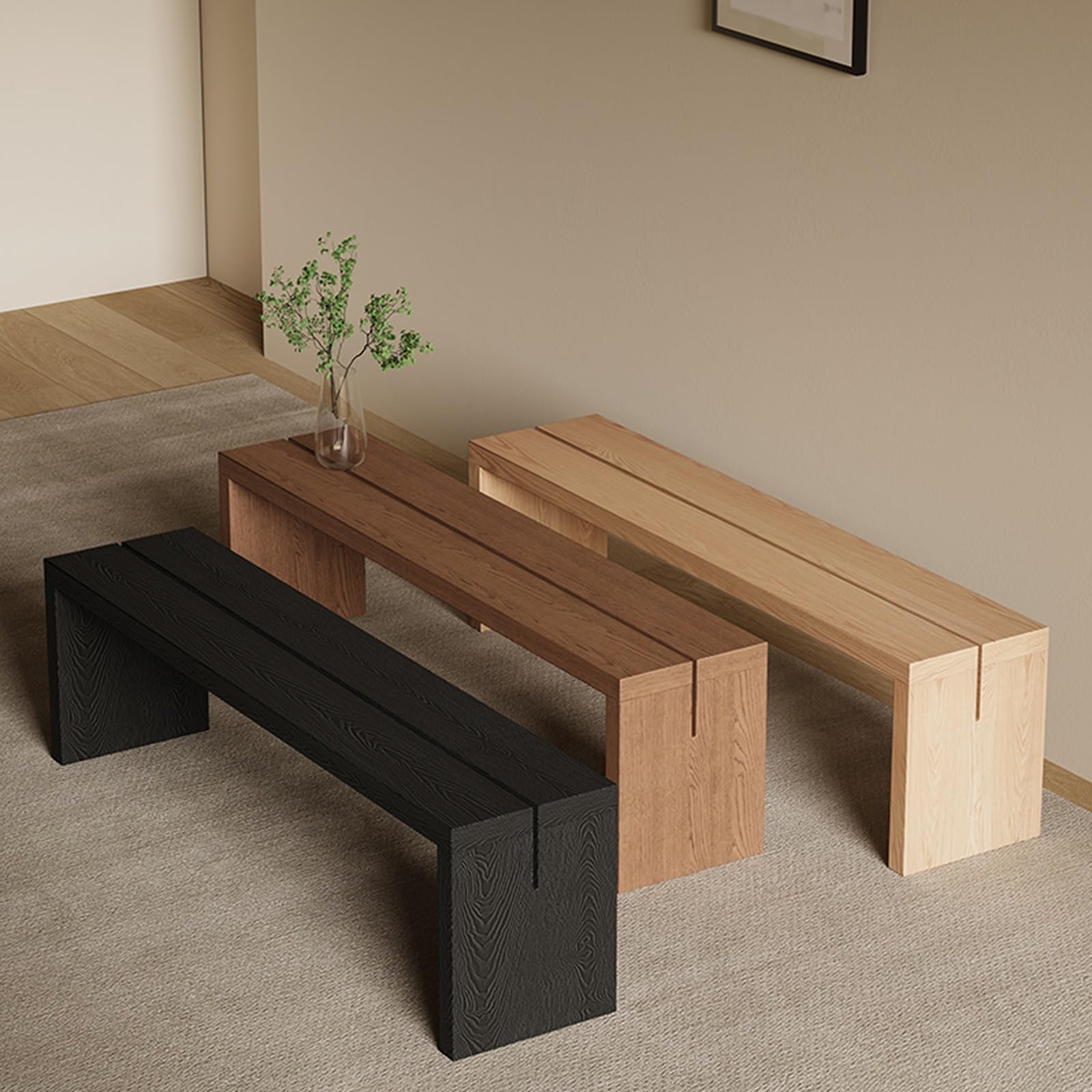 Banc d'entrée en bois massif – Repose-pieds polyvalent pour chambre à coucher, porche et salle à manger – Style ferme, 120 cm, finition noire