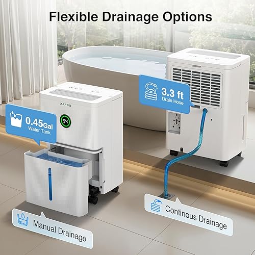 Miniatura 6 de ZAFRO Deshumidificadores para el hogar y el sótano con manguera de drenaje, ultra silencioso de 41 dB, ahorro de energía máximo de 21 pintas,