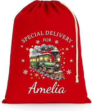Chicken Craft Personalised Christmas Sack, Festive Train, Red, Extra Large