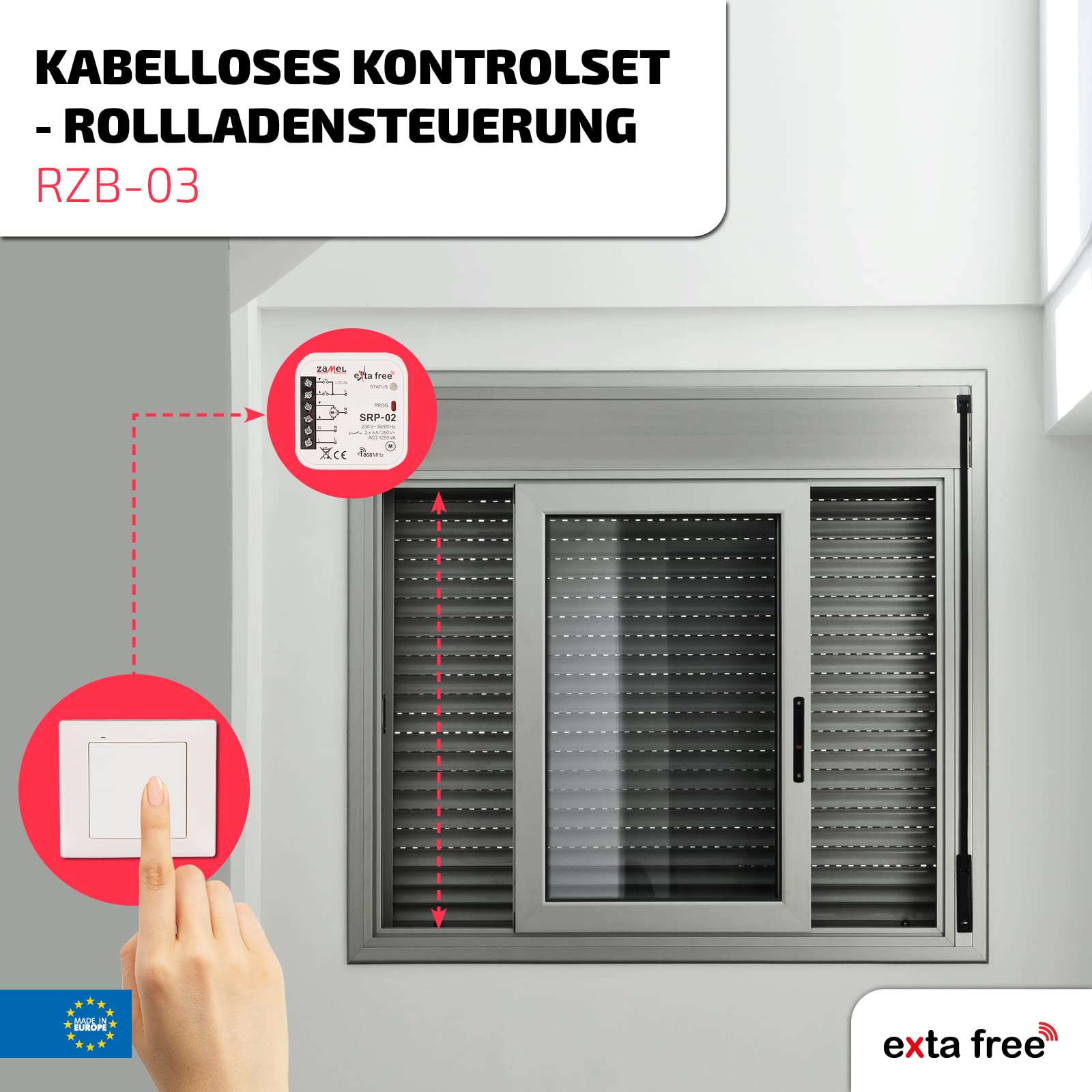 EXTA FREE Steuerungsset Set Für Kabellose Steuerung Rollladensteuerung Rollläden Markisen Tore Drahtlos Smart Home Funkfernbedienungsschalter RZB-03