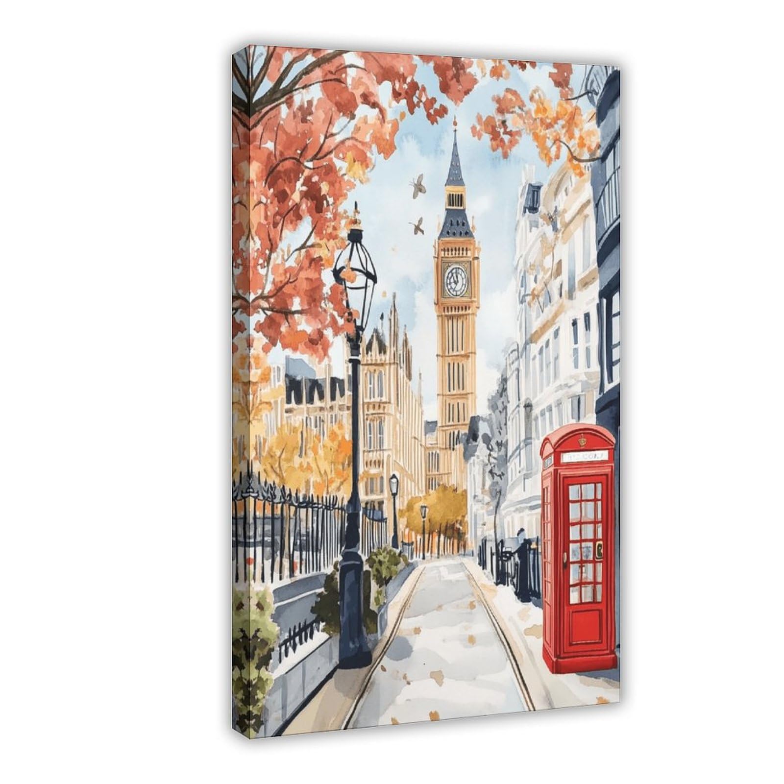 UTGN London Art Print, England Watercolor Painting Canvas Poster Wall Art Print Picture Paintings 12x18inch(30x45cm)